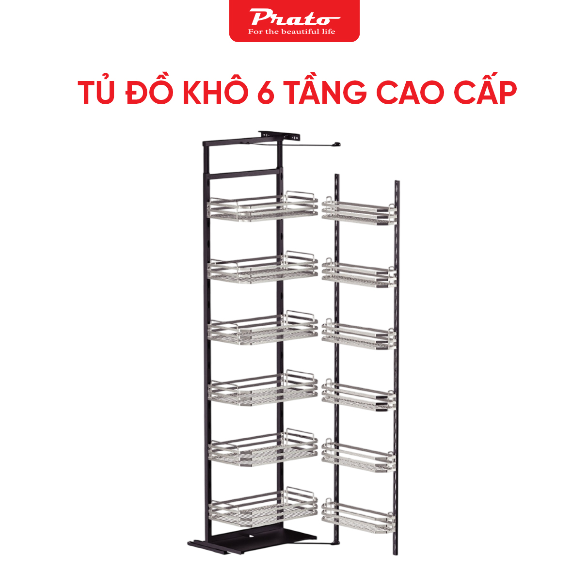 Tủ Đồ Khô Nhà Bếp 12 Ngăn 6 Tầng NAN DẸT CELAENO CAO CẤP, INOX 304, Hệ Ray Giảm Chấn Prato PT-DK